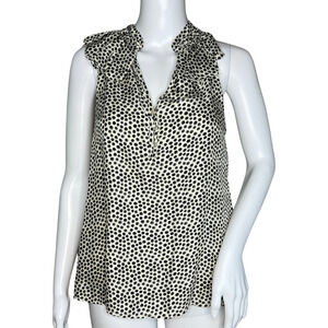 Cynthia‎ Rowley Shirt Women Small Cream Polka Dots Silk Ruffle Sleeveless Preppy